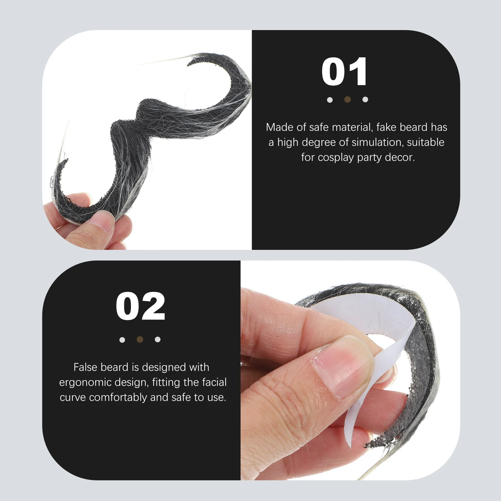 Realistic Fake Beard Self Adhesive Mustache for Men Halloween Cosplay Party Costume Accessory Safe Material Lifelike for Various