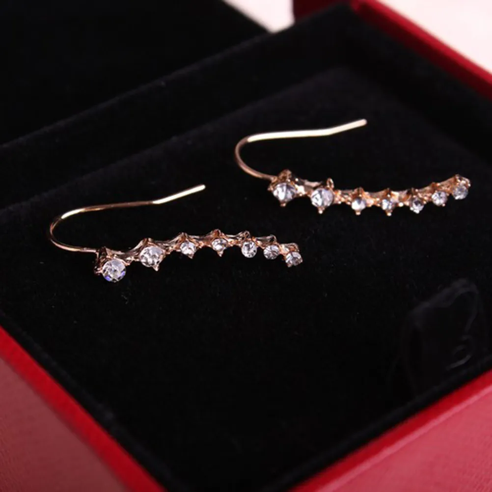 1Pair Water Drill Star Ear Clip Elegant Leaf Design Sparkling Crystal Rhinestone Lightweight Earrings for Women Special Events