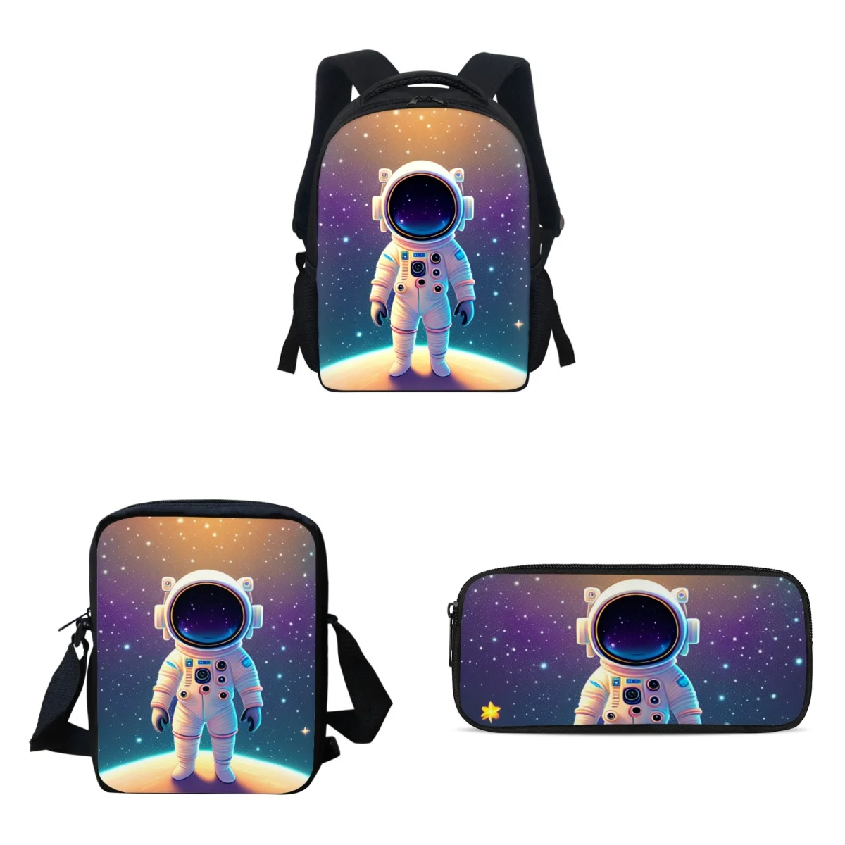 Conjunto de mochilas escolares para niños de 7 a 8 años, mochila multifunción de gran capacidad, moderna, con estampado de astronauta, estuche para lápices