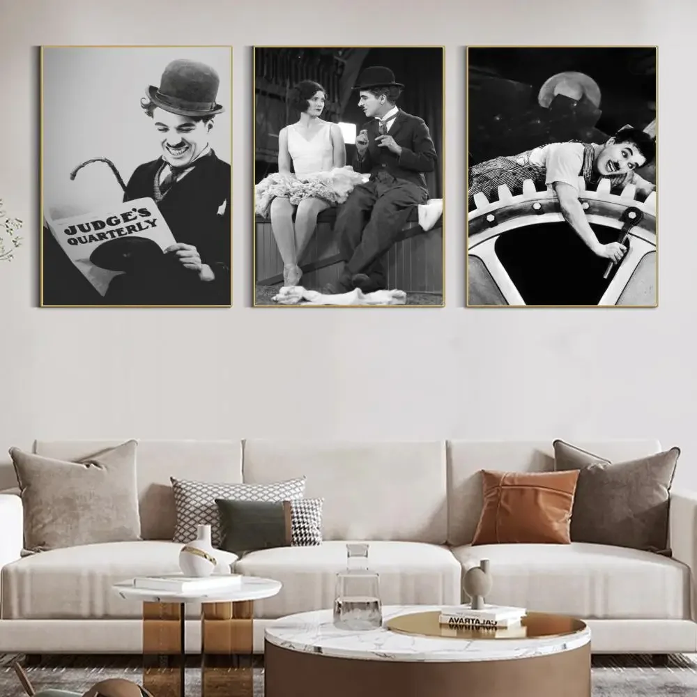 Black And White Comedy Master Charlie Chaplin And A Boy Movie Poster Paper Print Home Bedroom Bar Cafe Art Painting Decoration