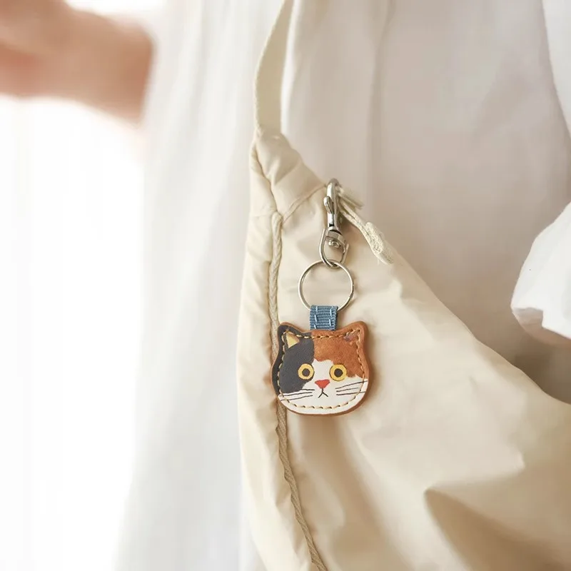Leather Key Chain Cute Cat Pendant Pencil Case Decoration Hanging Book Bag Pendant Keychain Chain Doll Mobile Phone Pendant