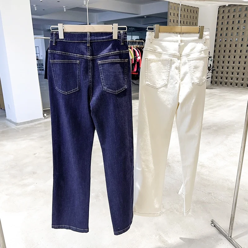 

Ультра универсальные прямые джинсы Mimifa с высокой талией и застежкой-молнией, удобная посадка, модные джинсы для поездок на работу, новинка 25