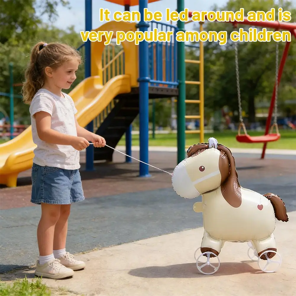 Walking Animal Foil Balloons With Wheels Pig Horse Duck Panda Chicken Pet Balloons For Kids Birthday Party Decorations view 4