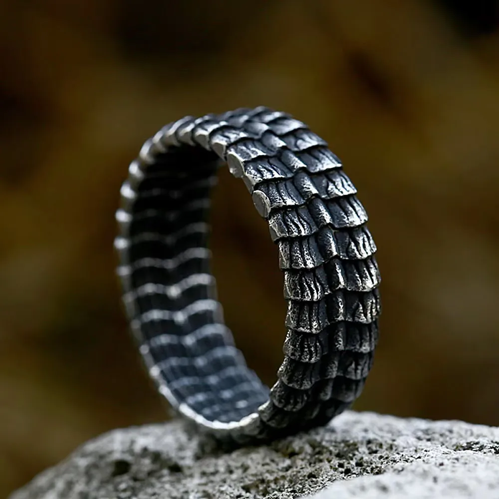 Men's Vintage Dragon Scale Ring 316L Stainless Steel Gothic Punk Band Unisex Oxidized Silver Biker Hip Hop Amulet Jewelry Gift - view 2