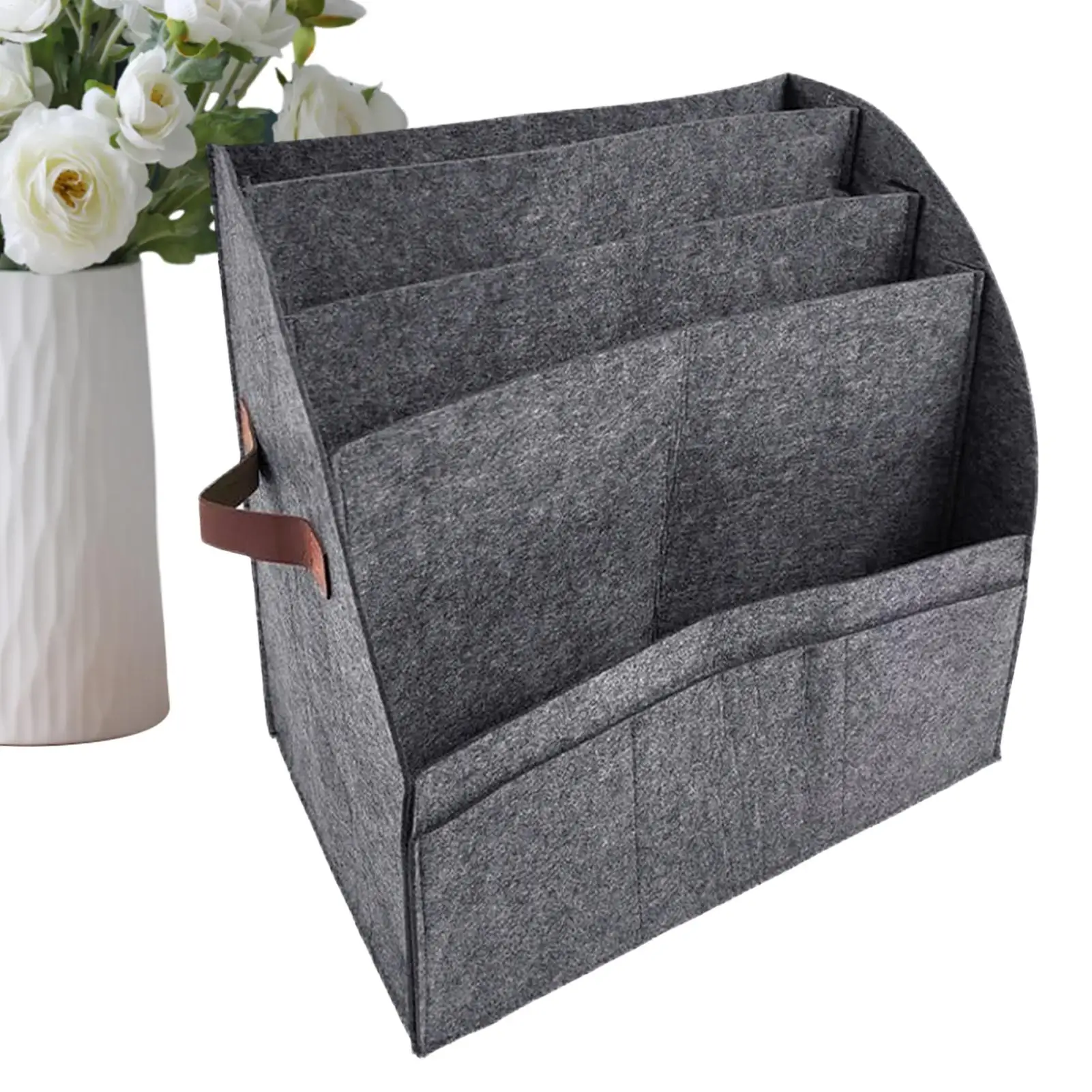 

Newspaper Rack 4 Tier Felt Foldable Paper Organizer Basket File Holder With 3 Pockets For Home Living Room School Library