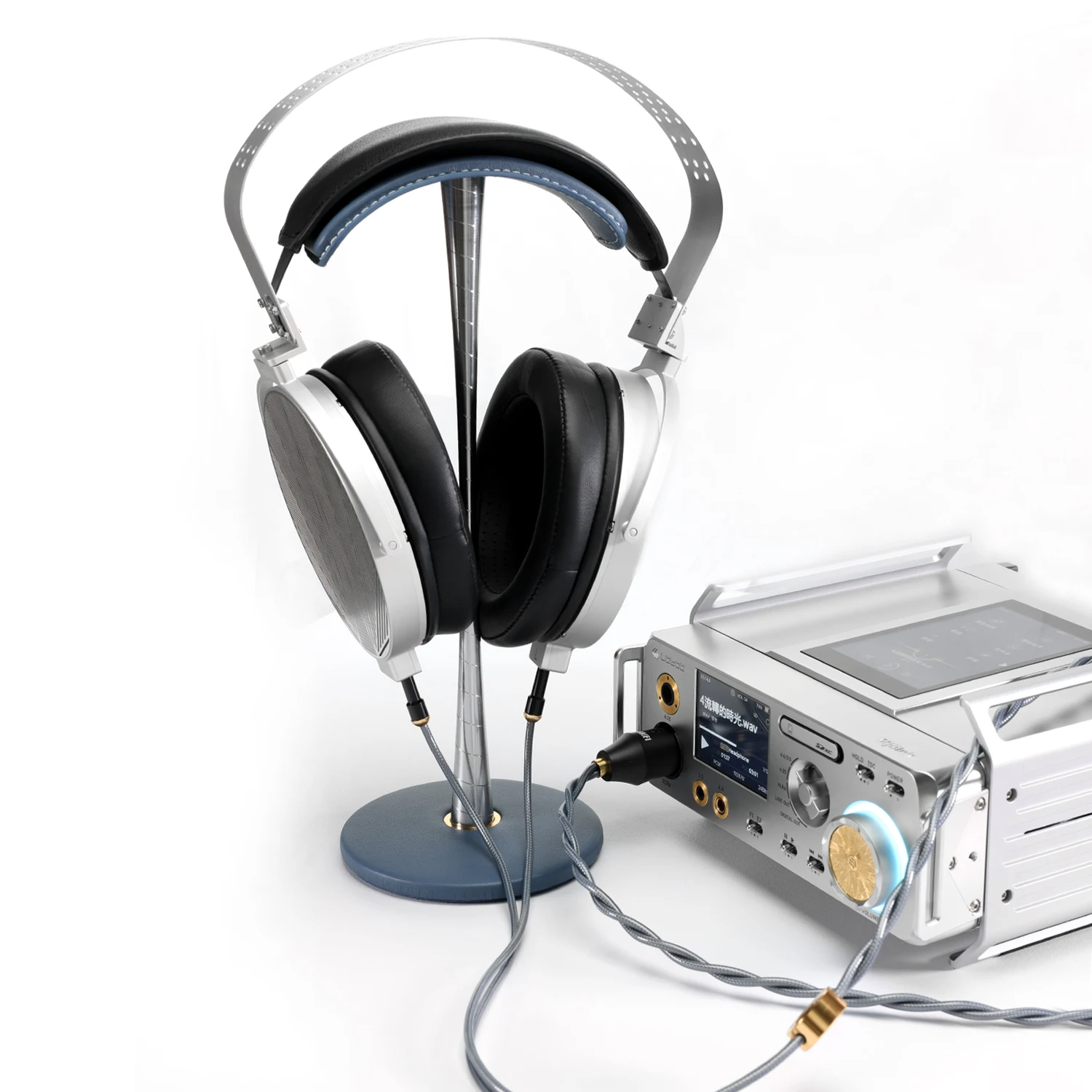 حامل سماعة الرأس DD ddHiFi HS270-Blue، مصنوع من الجلد الطبيعي وسبائك الألومنيوم، حامل سماعة الرأس بتصميم قابل للفصل