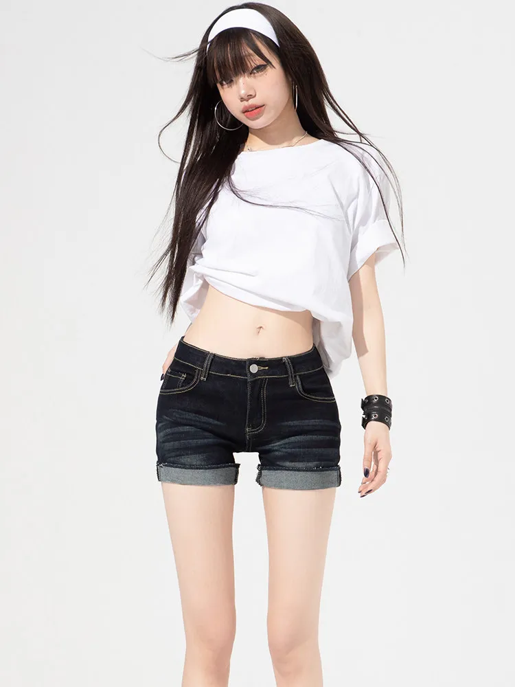 

American Style Low Waist Sexy Hot Shorts Denim Pants Women Summer New Design Cuffed Black Shorts Spicy Girl Fashion