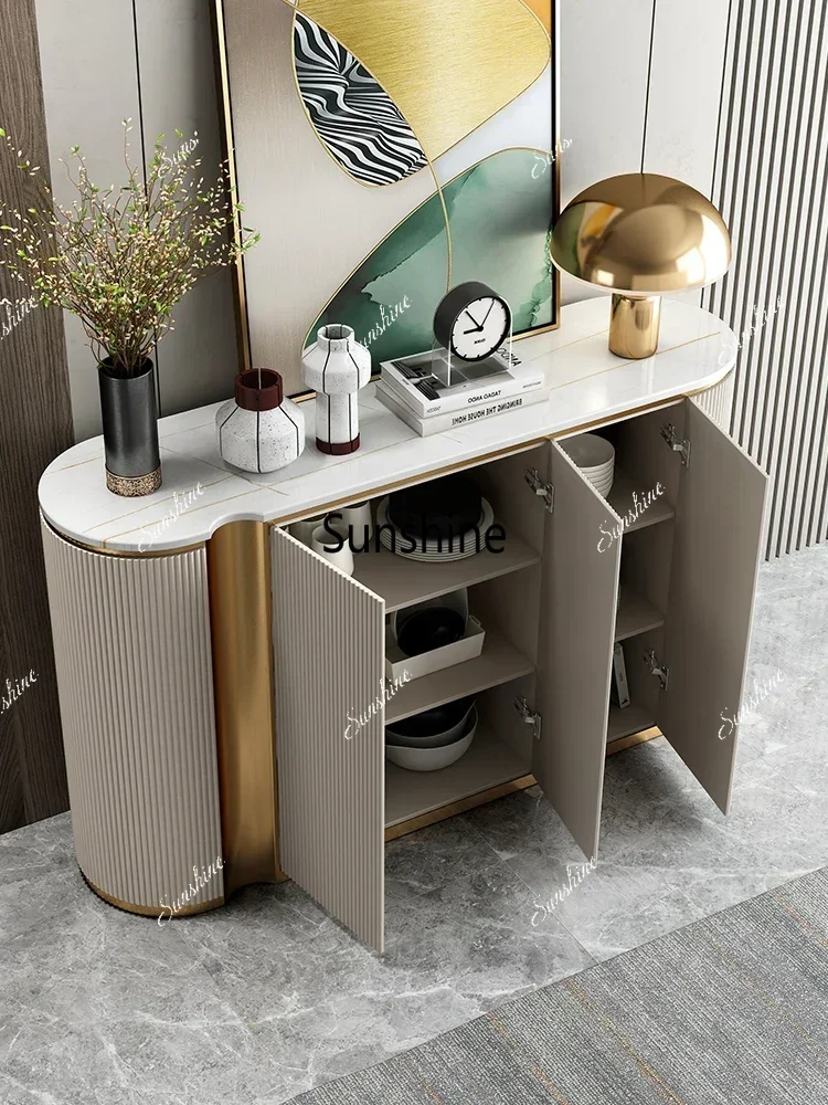 Modern Side Cabinet Marble Sideboard Luxury Dining Room Furniture Natural Marble Top Gold Sideboard