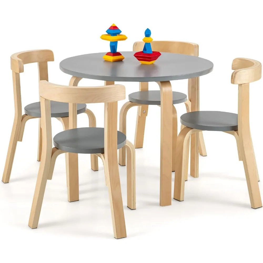 

Kids Table and Chair Set, 5-Piece Wooden Activity Table w/ 4 Chairs, Toy Bricks, Classroom Playroom Daycare Furniture