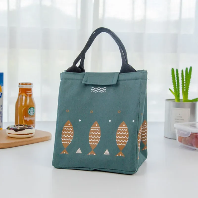 New Waterproof Canvas Lunch Bag Functional Pattern Cooler Lunch Box Portable Insulated Canvas Thermal Food Picnic Bags Lonchera