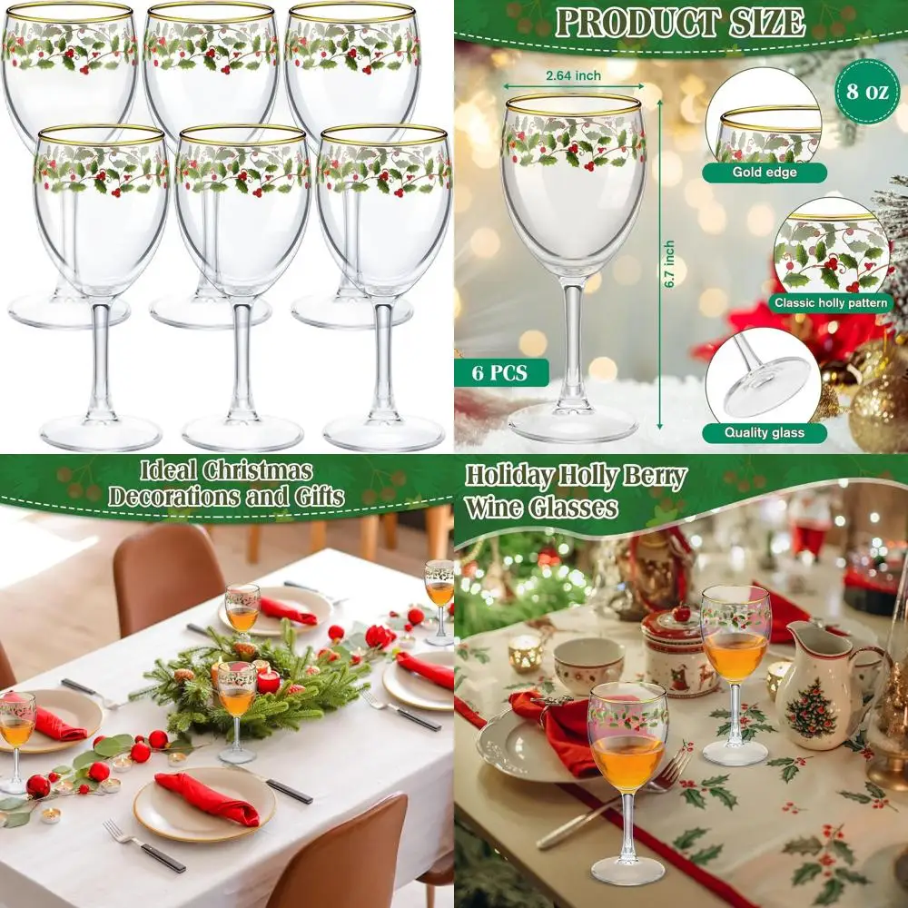 

Набор из 6 рождественских бокалов для вина на ножке, 200 мл, праздничная посуда для напитков, идеально подходит для праздничных ужинов и вечеринок