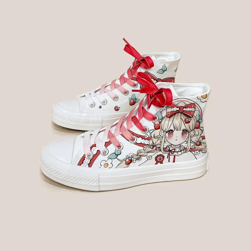 

Original Design Thick Bottom High Top Canvas Shoes Lolita Girls' White Lace Up Student Shoes Personalized Casual Shoes