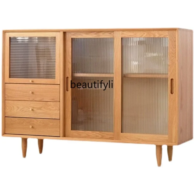 

ss CSolid wood dining side cabinet, modern tea, creative storage, log storage cabinet, multi-functional sliding door cupboard