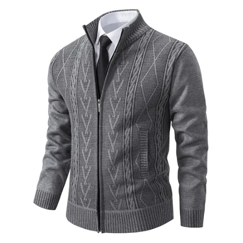 2024 Autumn and Winter New Cashmere Padded Warm Casual Men\'s Knitted Sweater Coat