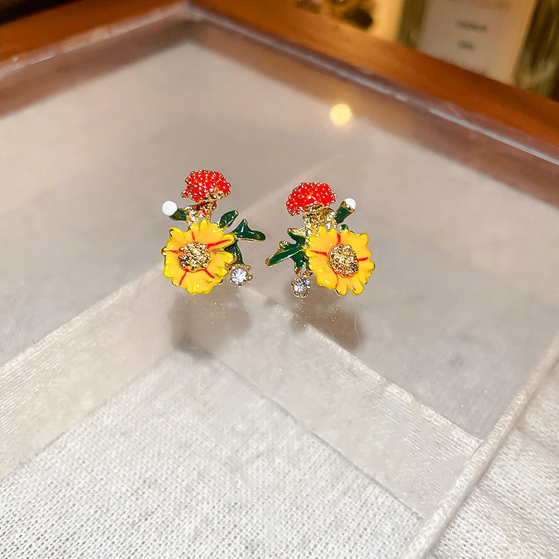 الرجعية نازف النفط الأصفر ديزي قرط صغير زهري للنساء موضة جديدة لطيف وحلو فتاة حفلة مجوهرات هدية عيد ميلاد