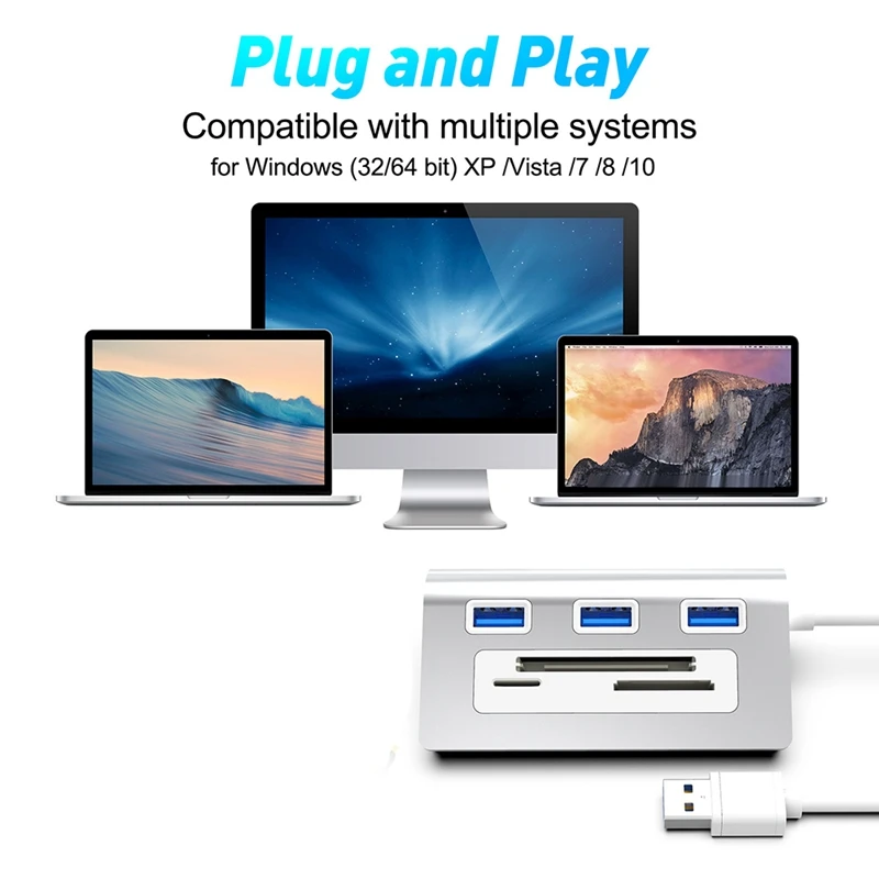 1 PCS 3 Ports USB 3.0 With TF / SD Card Reader Multi USB Splitter USB Card Reader For Windows PC Laptop