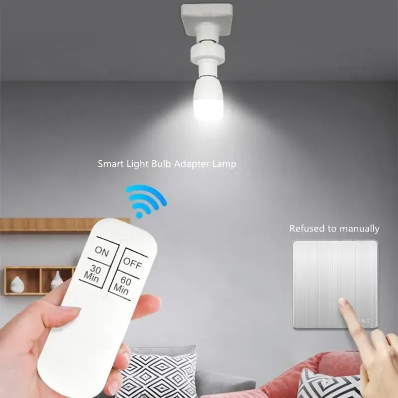 Smart E27 LED Lamp Bases Switch Wireless Remote Control Timer 110V-240V LED Bulb Holder Socket ON/OFF 30mRange Battery Powered