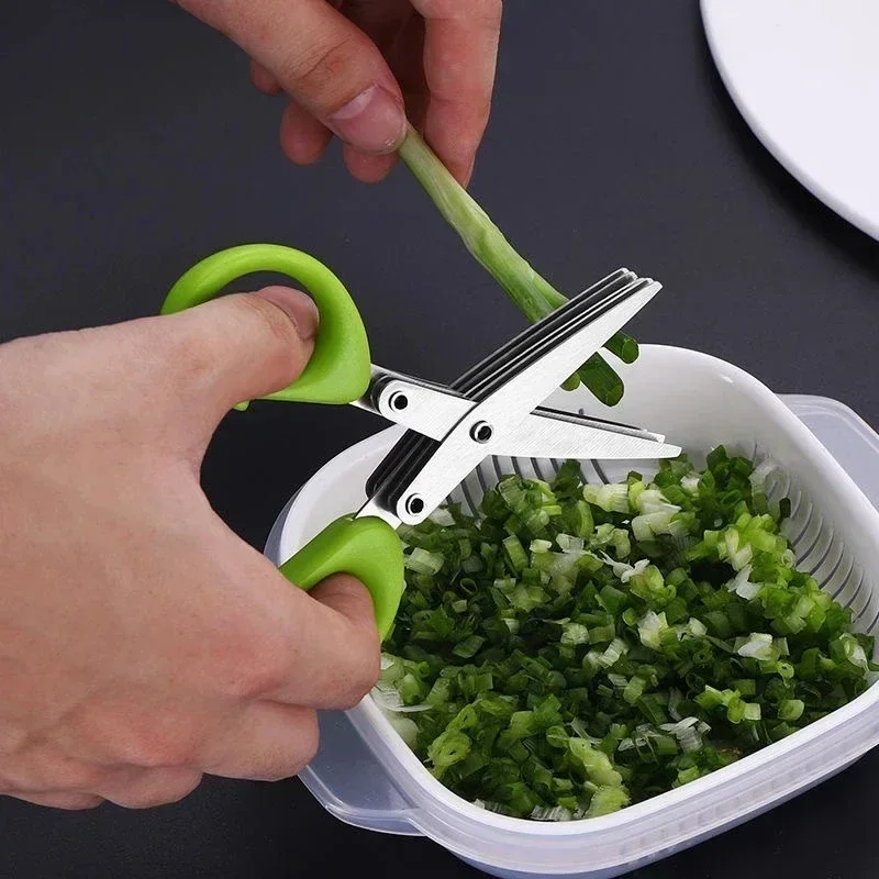 Multifunctional 5 Layers Stainless Steel Knives Kitchen Scissors Scallion Cutter Herb Laver Spices Cook Cut Shredders & Slicers