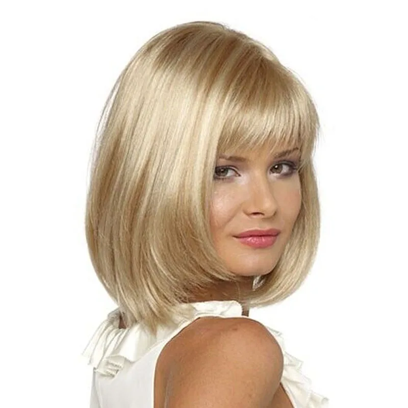 

Women's wig Light Blond Medium Hairstyles Women's Natural BOB Synthetic Hair Wig 10 Inch