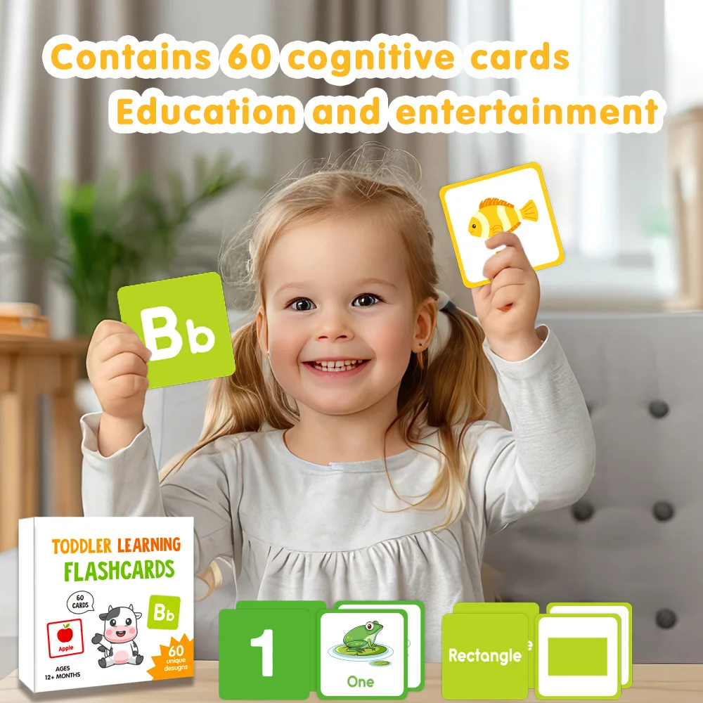 Cognitive Card Children's English Flash Card Letter Shape Animal Learning Puzzle 60 Cognitive Enlightenment Early Education Card