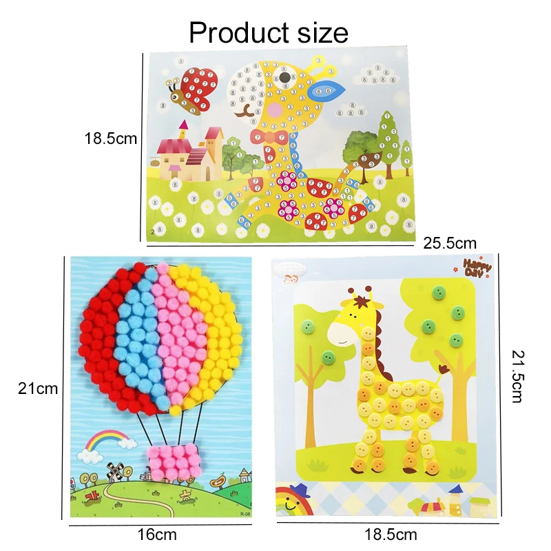Children Handmade DIY Toys Button/Pompom/Diamond Stickers Drawing Toy Puzzle Early Education Color Cognition Birthday Gift TMZ