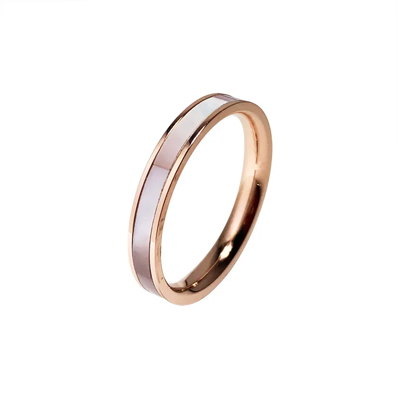 Fashion White Shell Titanium Steel Ring 18K Gold Plated Waterproof Non Allergic Finger Jewelry Suitable for Women Girl Friend