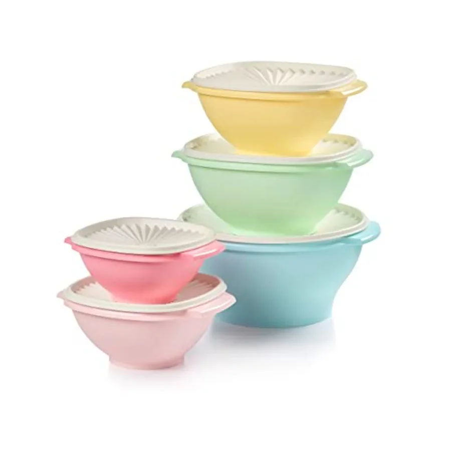 

Heritage Collection food storage containers: 10-piece set with 5 bowls and 5 lids, vintage colors, dishwasher safe, BPA free, d