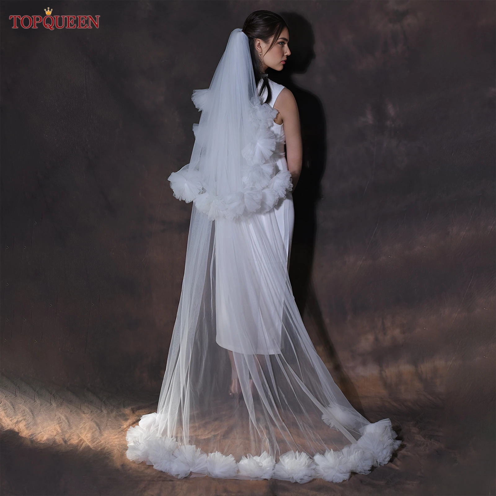 

TOPQUEEN 3D цветок свадебный головной убор вальс свадебная фата двухслойный белый хвост свадебные аксессуары вещи для свадьбы M136