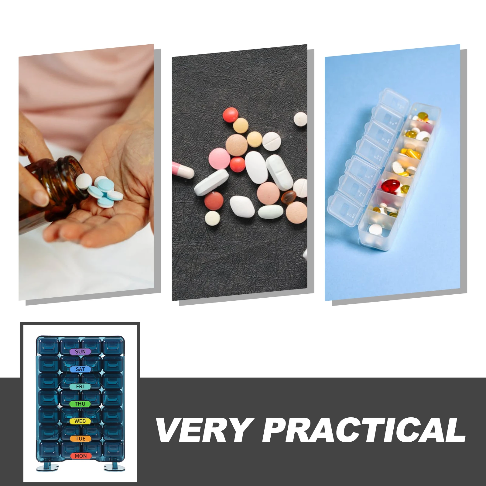 

Portable 7-Day Pills Dispenser Reusable Pill Organizer 14 Compartments Moisture-Resistant Medicine Box Travel Pill Holder