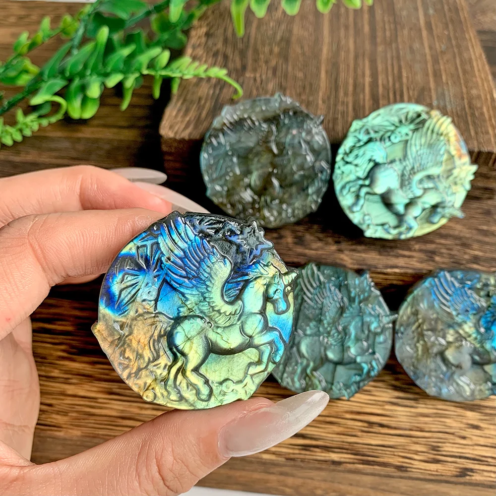 1PC Labradorite & Moonstone Unicorn Dream Wings Crystal carvings - perfect for gifts, party decorations and tabletop displays