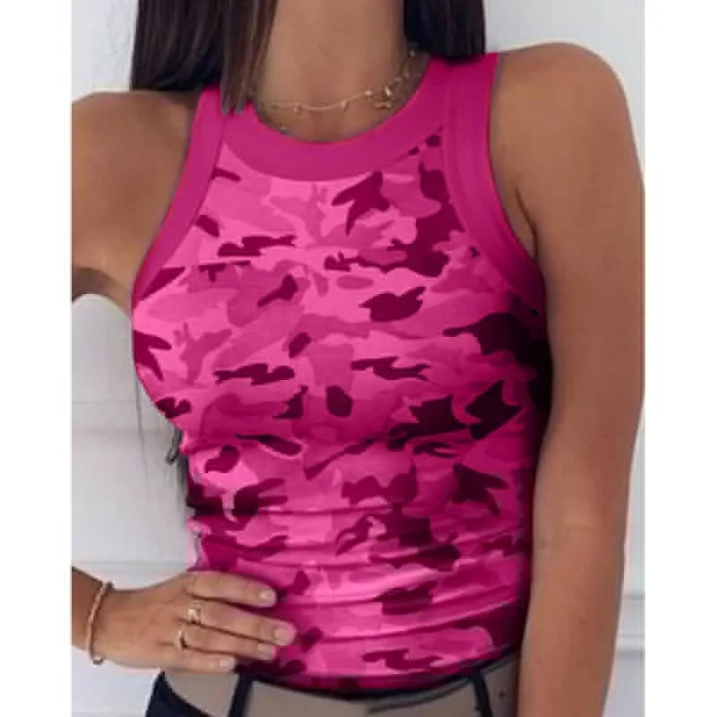 

Women's Shirt Summer Fashion New Printed Round Neck Work Vest Sexy Sleeveless Tops Female