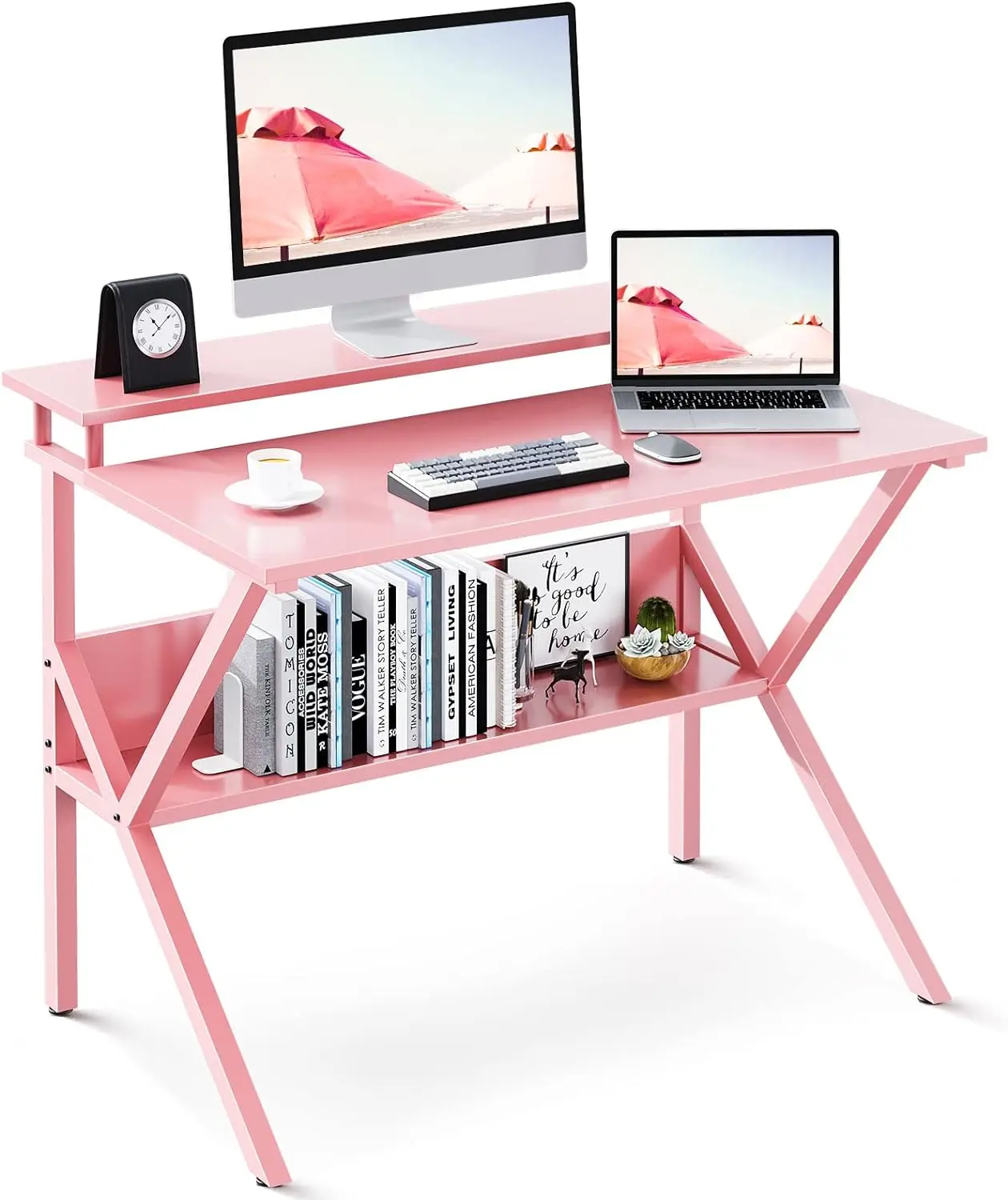 27.5 Inch Small Computer Desk, Compact Desk with Storage, Tiny Desk Study Desk with Monitor Stand for Home Office