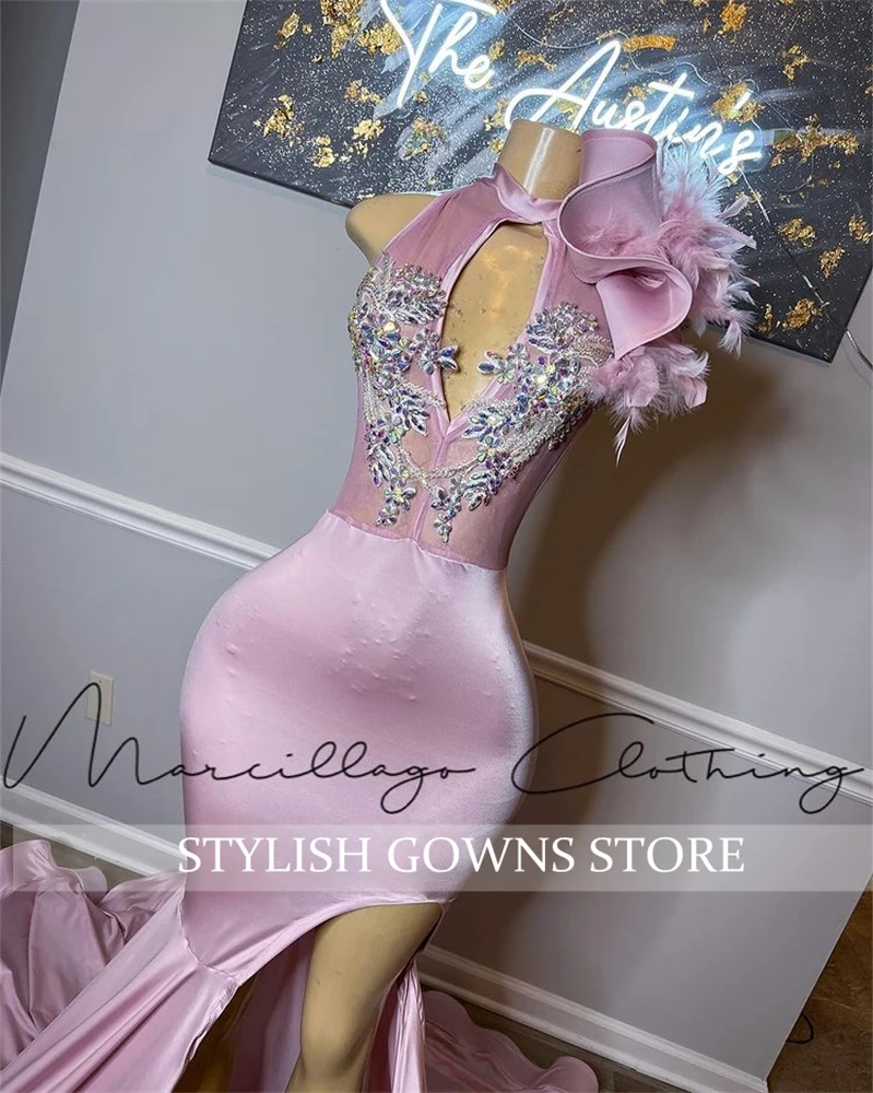 Vestido largo De graduación con cuello Halter para mujer, vestido De cumpleaños con volantes De cuentas, vestidos De plumas para mujer, vestidos De fiesta personalizados