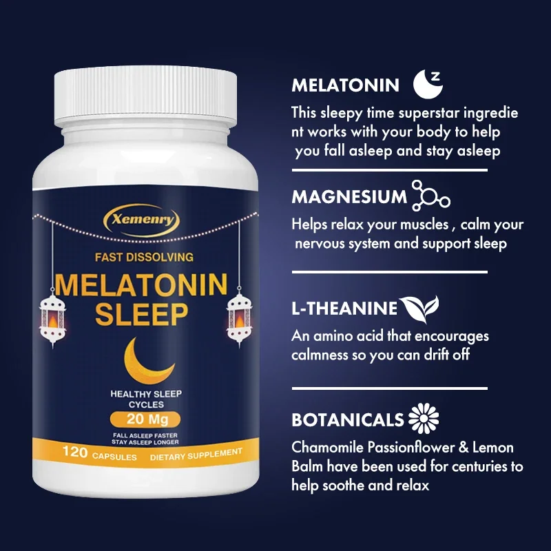 Melatonina-20 Mg de disolución rápida, 120 cápsulas | Ayuda para dormir por la noche para un mejor sueño, Vegano, sin transgénicos