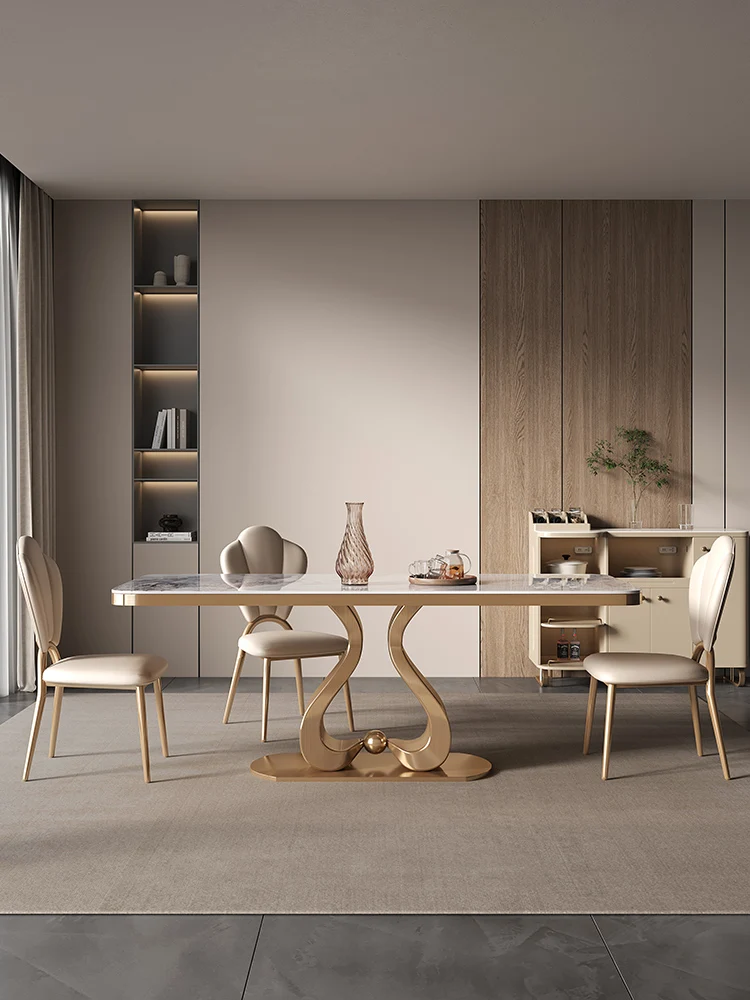 Slate dining table light luxury modern simple rectangular small apartment high-end family new dining table and chairs