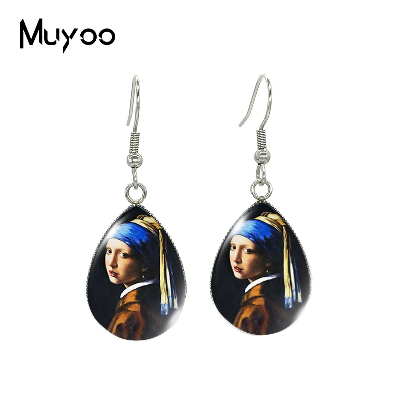 2023 New Girl with a Pearl Earring Tear drop Earring Johannes Vermeer Art Fish hook Earrings Glass Dome Jewelry Handmade Items