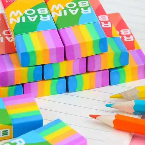30pcs 무지개 지우개 (2B) 어린이를위한 귀여운 색상 지우개 학생 학교 교실 사무실을위한 무지개 연필 지우개 냄새 없음