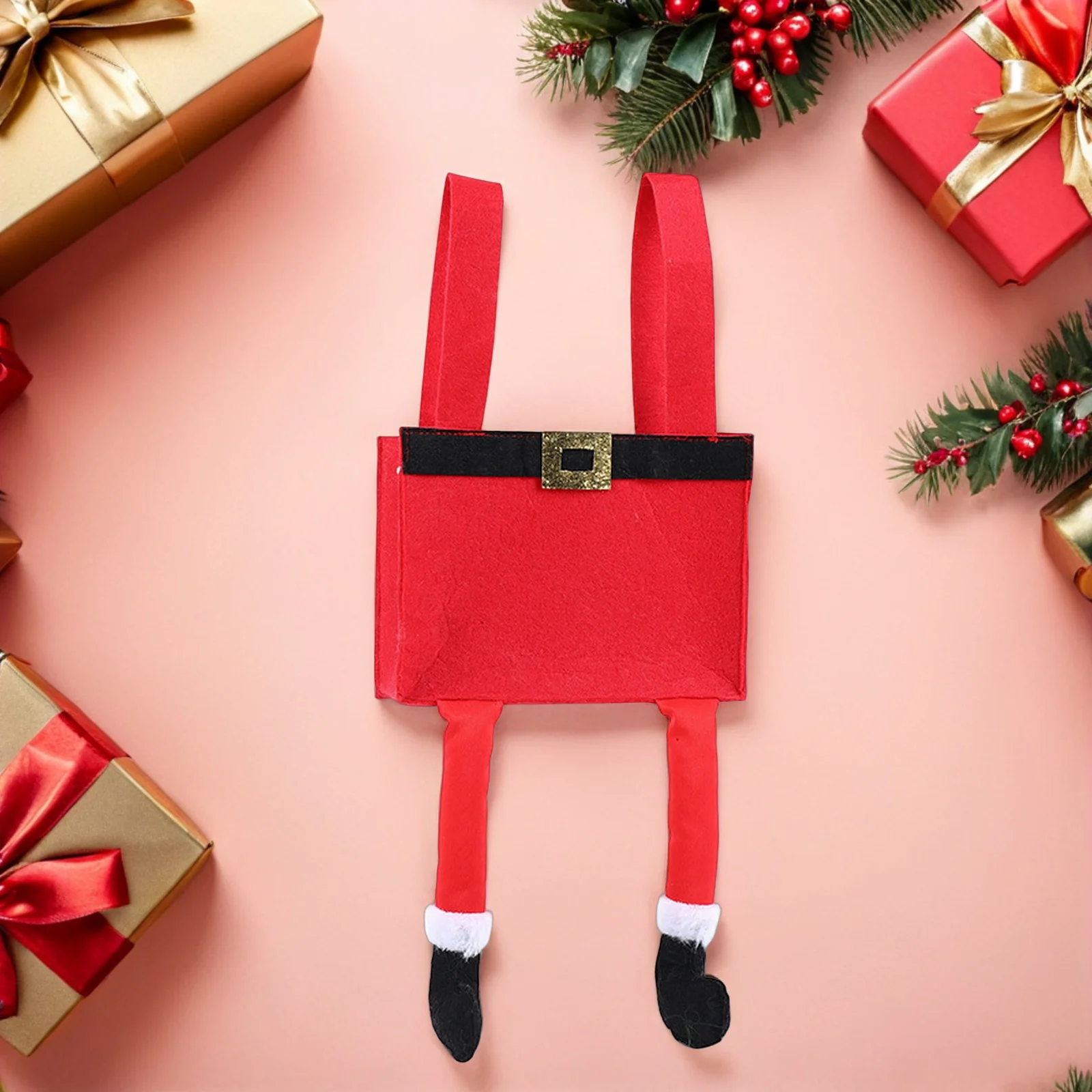 

2Pcs Christmas Candy Bags Elf Santa Pants Treat Bags for Boys Girls Xmas Party Favor Reusable Holiday Goodie Pouches Handled