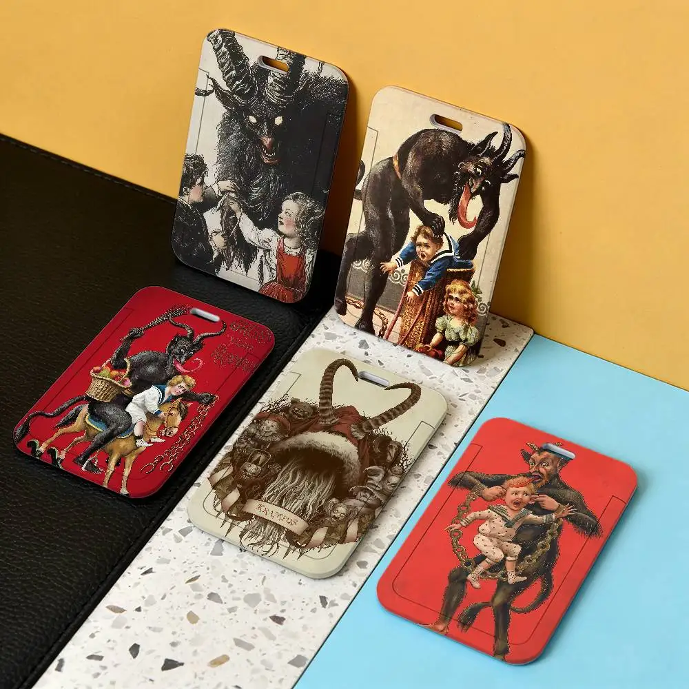 

K-Krampus folk legend Christmas Lanyard Work ID Bag Bus Student Photo Card Holder Badge Employee Plastic Slide Cover
