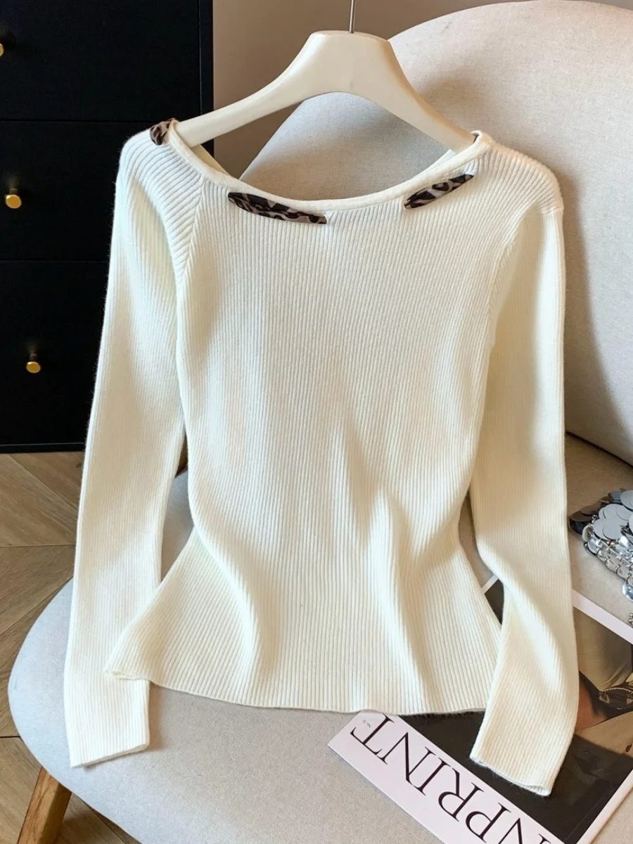 تأثير التخسيس ليوبارد طباعة محبوك طويل Sve تي شيرت المرأة أوائل الخريف المجهزة قاعدة irt ملابس داخلية مع حزام