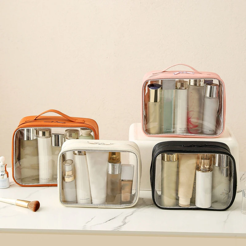 Portable PVC Transparent Cosmetic Bag Zipper Clear Makeup Bags For Women Washing Solid Travel Organizer Toiletry Bag