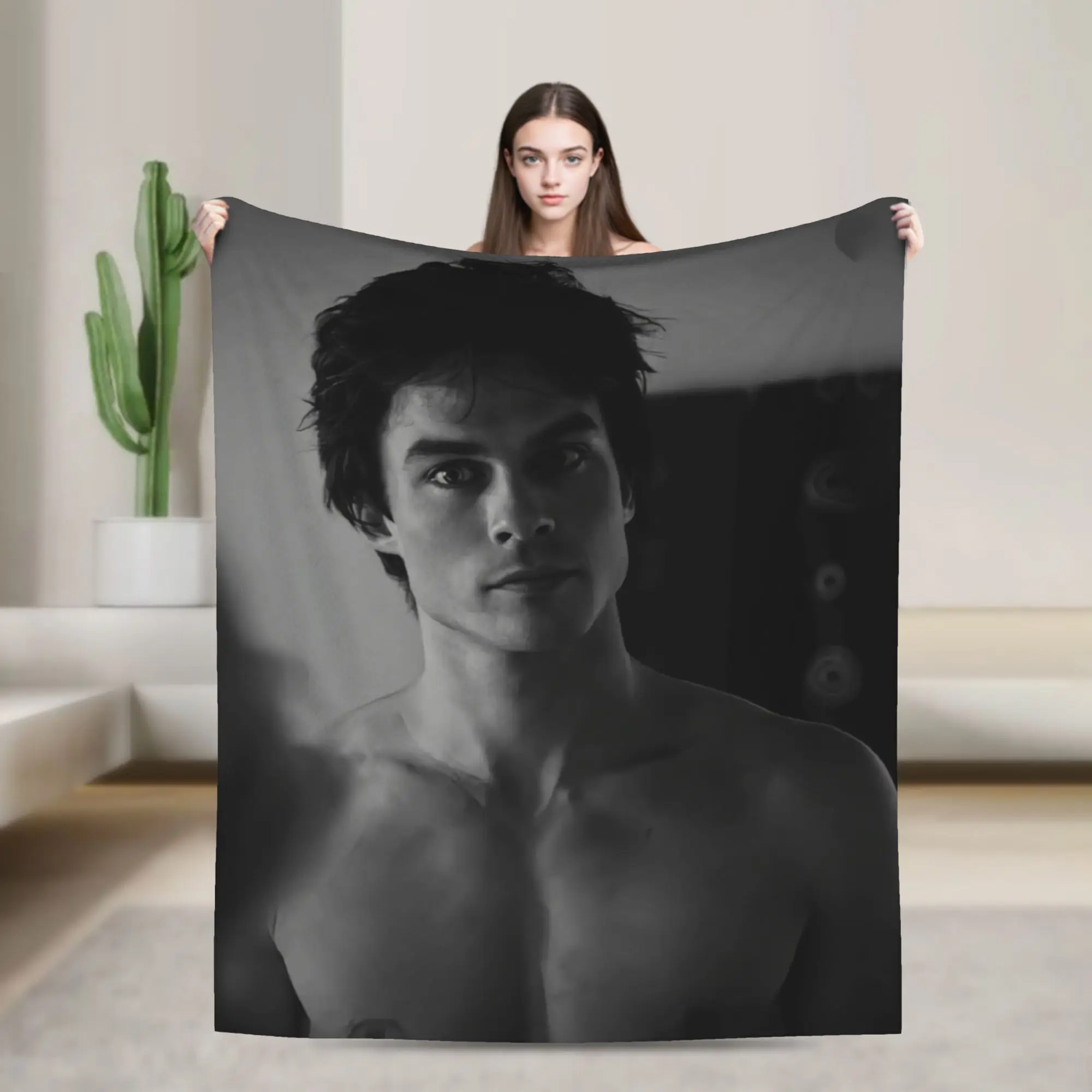 The Vampire Diaries Damon Salvatore TV Series Blanket Quality Soft Warm Throw Blanket Autumn Travel Home Decor Graphic Bedspread