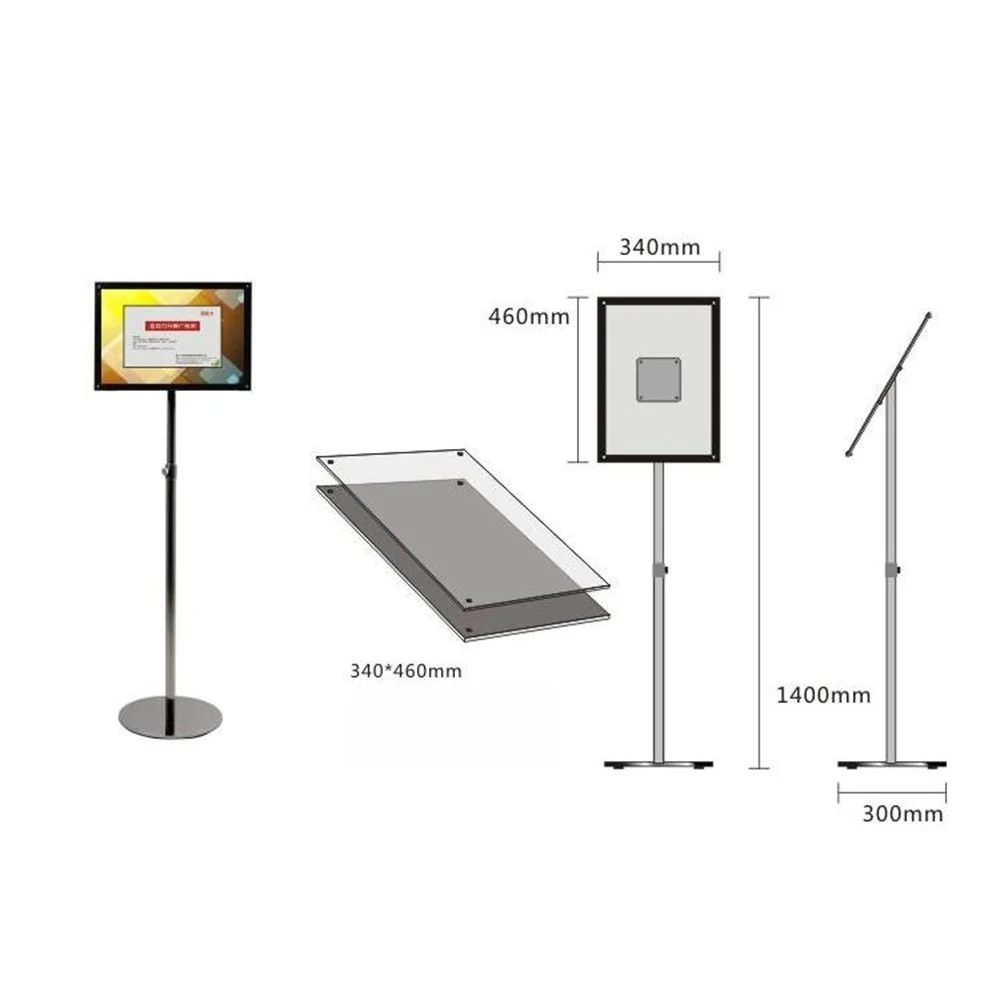 A3 Adjustable Pedestal Sign Holder Floor Stands Rack Black Acrylic Frames Advertising Banner Photo Menu Literature Display Frame