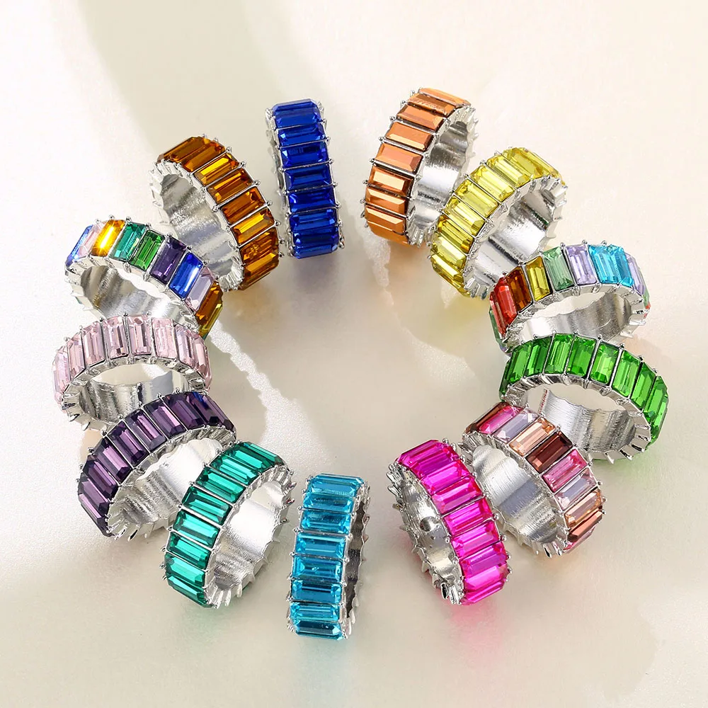 Fashion Luxury Crystal Rhinestone Ring for Women Girls Men Multicolor Anillo Party Gift Statement Jewelry