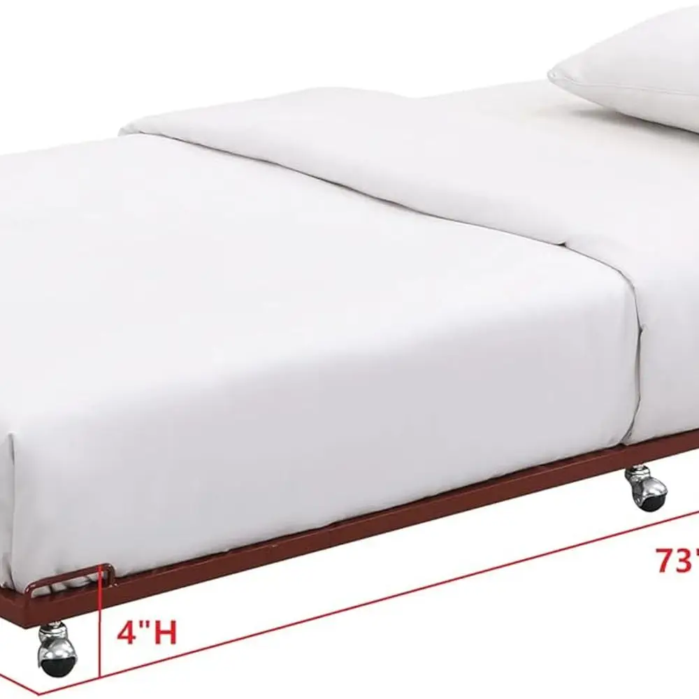 سرير معدني متين - يدعم 500 رطل، 6 عجلات، بدون زنبرك صندوق، أحمر موفر للمساحة