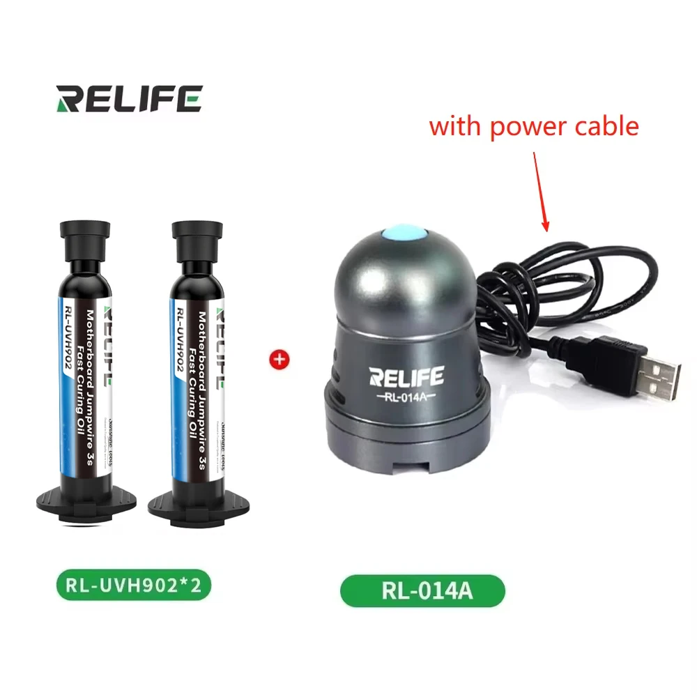 2PCS RELIFE RL-UVH902 10ML UV 3S Quick-drying Solder Mask Ink for Mobile Phone Repair Jumping Wire + RL-014 UV curing light tool