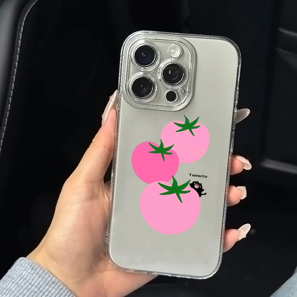 Niedliche rosa Tomaten-Druck-Silikon-Handyhülle für iPhone 17 16 15 14 13 12 11 Pro Xs Max Air Mini 7 8 6 6S Plus SE 2020 2022 Cover