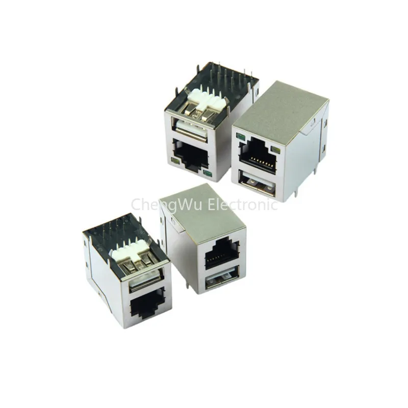 2pcs RJ45 Network Connector Module with / Without LED Single USB + RJ45 Socket with Shielding for Printed Circuit Boards Special