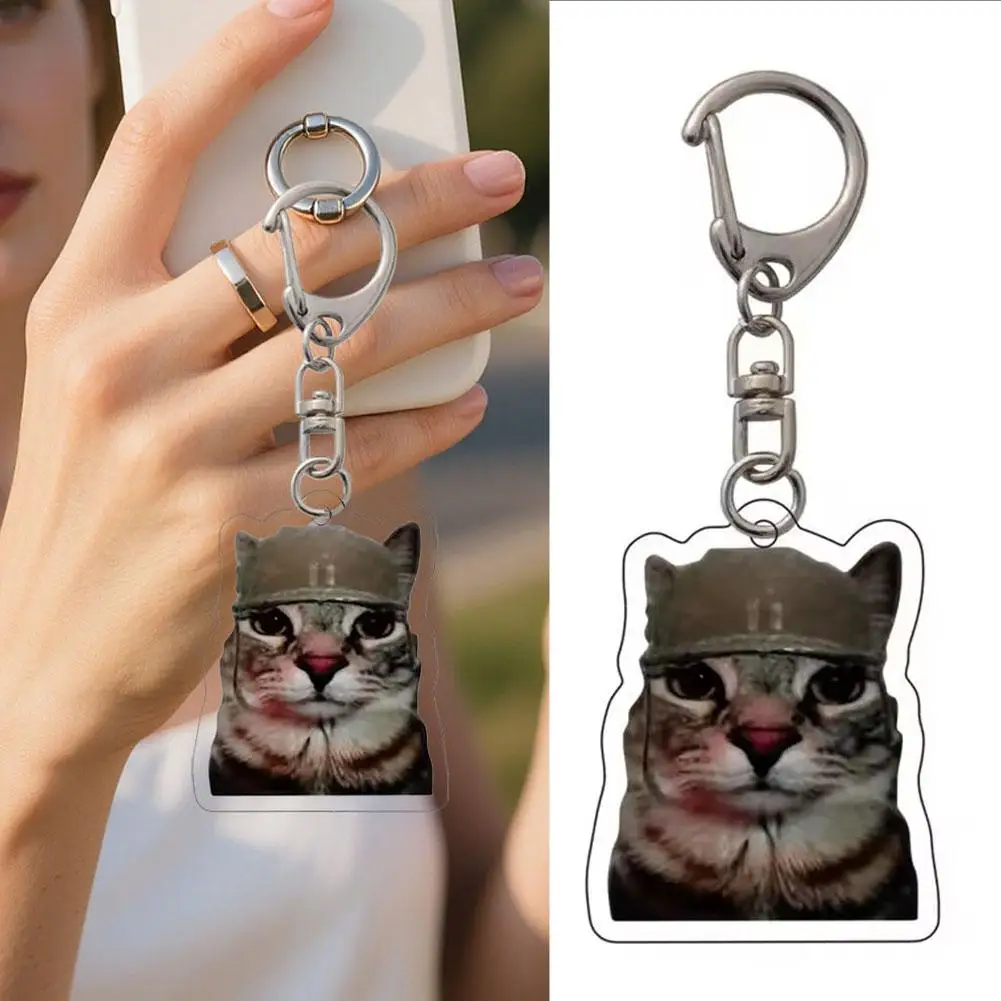 

Double-Sided Acrylic Cat Keychain Funny Expression Meme Charm High Definition Print Clear Key Ring for Schoolbag Luggage