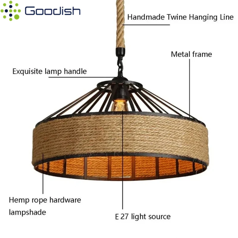 Luces colgantes de cuerda de cáñamo de tela Retro Wabi-sabi, lámparas de arte creativas y elegantes para comedor, Bar, cafetería, restaurante, decoración del hogar